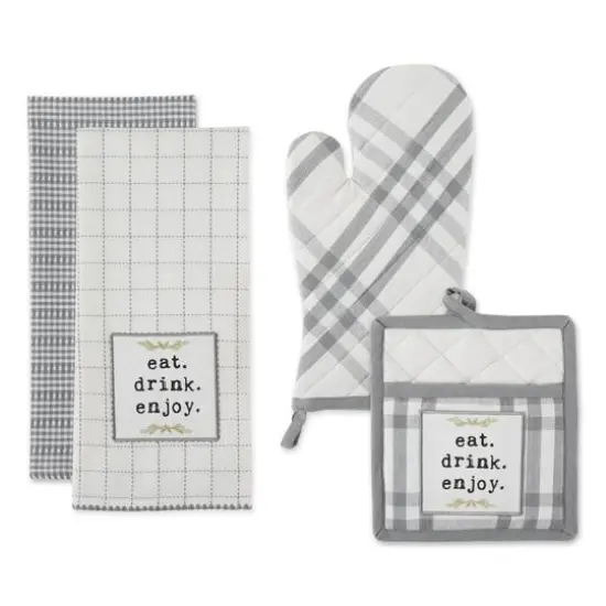 DII&reg; Eat, Drink & Enjoy Kitchen Towels, Potholder & Mitt Set Gray {1}