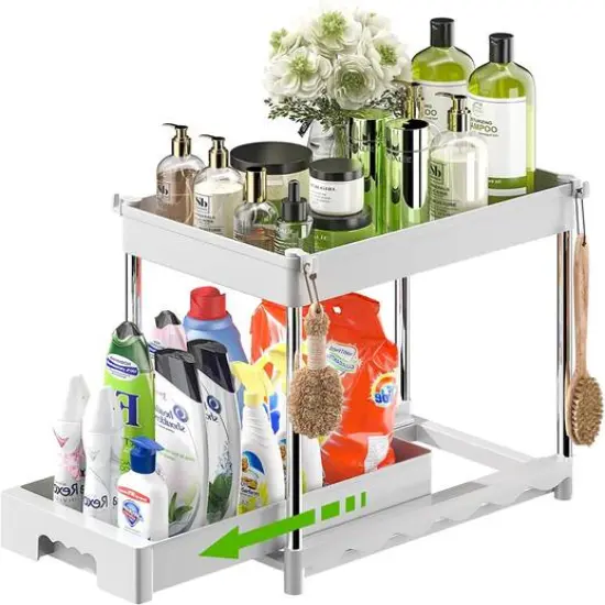 NEX™ 16" 2-Tier Under Sink Organizer with Sliding Drawer White {1}