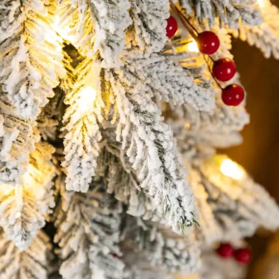 Glitzhome® 4FT Oversized Christmas Woodland Santa with 5FT Lighted Flocked Artificial Christmas Tree {7}