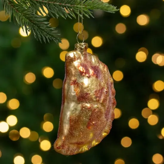 5" Golden Glittered Pierogi Glass Ornament {3}