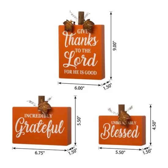 GlitzHome&reg; Fall Wooden Pumpkin Tabletop Sign Set {15}