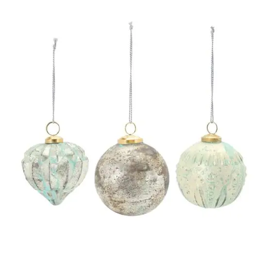 Blue Green Distressed Mercury Glass Ornament Set {5}