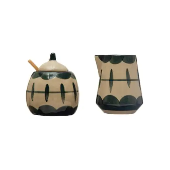 Hello Honey® Midnight Blue & Cream Stoneware Creamer & Sugar Pot with Bamboo Spoon Set {1}