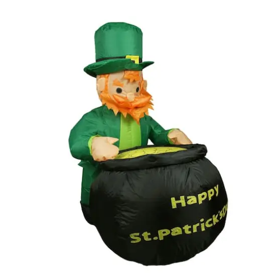 4' Inflatable Lighted Pot of Gold Leprechaun St. Patrick's Day Outdoor Decoration {1}