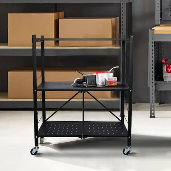 Household Essentials 34" Black Metal 3-Tier Foldable Utility Rack {5}