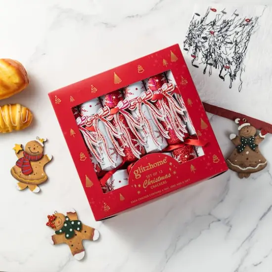 Glitzhome&reg; 12PK 1.25"D x 10"H Christmas Snowflake with Bow Party Cracker with Gift Contents {4}