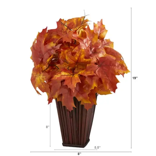 19" Orange Autumn Maple Leaf Plant in Decorative Planter {3}