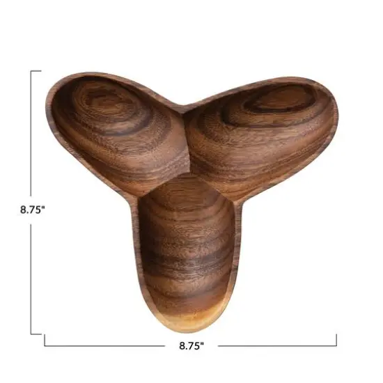 Hello Honey&reg; Natural Modern Acacia Wood Appetizer Bowl with 3 Compartments {7}