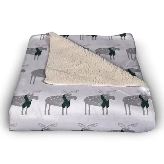 Plaid Scarf Moose Pattern 50x60 Sherpa Fleece Blanket {4}