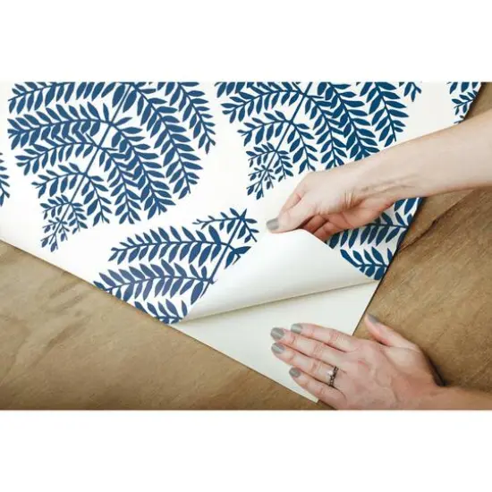 RoomMates Hygge Fern Damask Peel & Stick Wallpaper Blue and White {10}