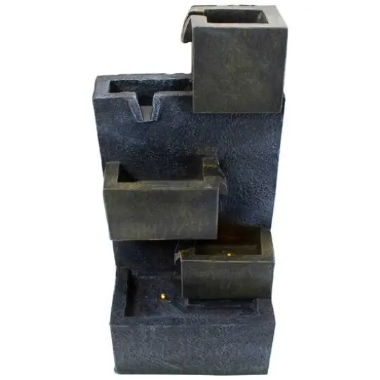 19" Gray LED Lighted 5-Tier Rainfall Outdoor Water Fountain {6}