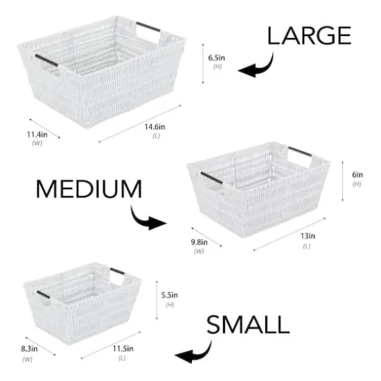 Simplify 3-Piece Rattan Tote Basket Set White {4}