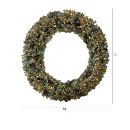 6ft. Clear LED Lights Flocked Christmas Artificial Wreath With Pinecones {3}