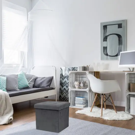 Sorbus 15" Faux Suede Storage Ottoman Cube Gray {3}