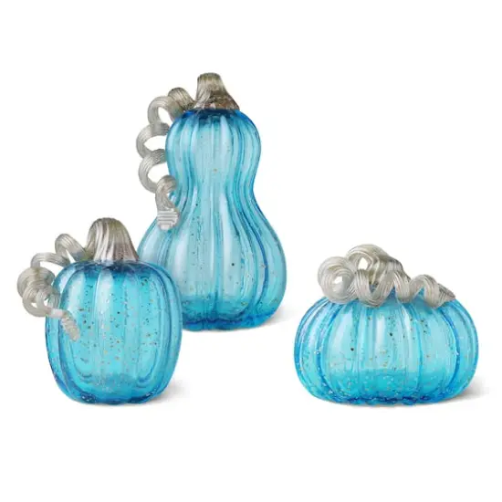 Glitzhome&reg; Blue Glass Pumpkin Set {16}