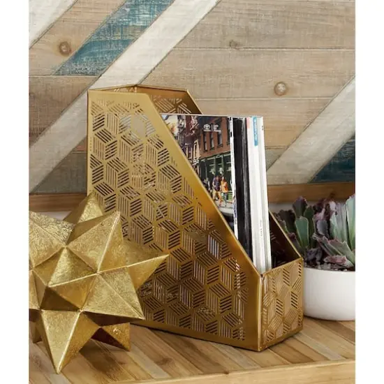 12" Gold Iron Glam Magazine Holder {3}