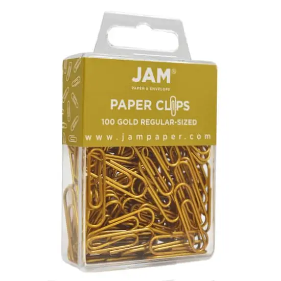 JAM Paper 1" Colorful Standard Paper Clips, 2 Packs of 100 Gold {4}