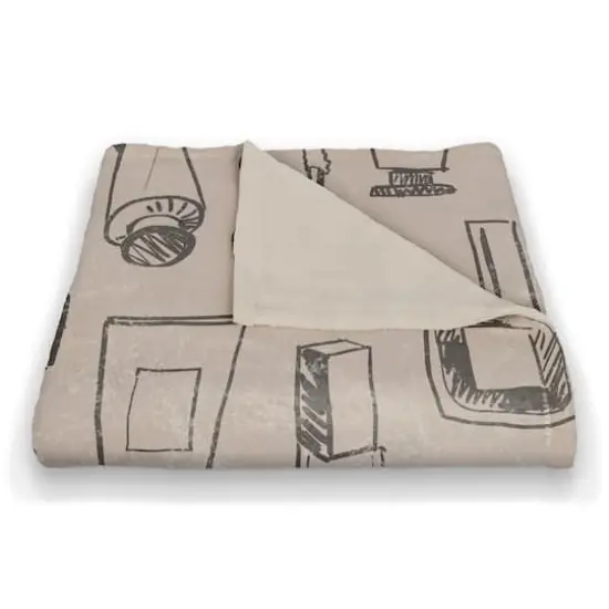 Makeup Icons Coral Fleece Blanket Gray/Cream {3}