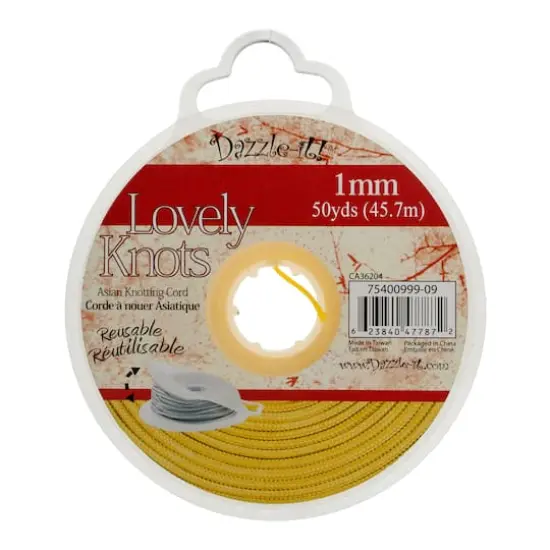 John Bead Lovely Knots 1mm Asian Knotting Cord with Bobbin, 50yd. Yellow {4}