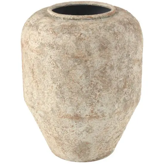 15" Beige Distressed Metal Vase {1}