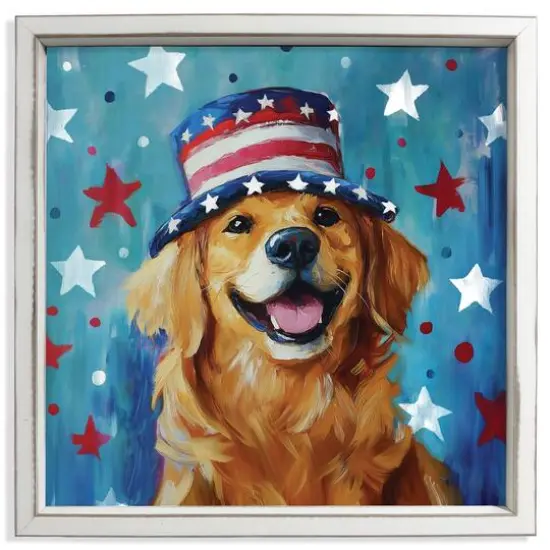 16" x 16" Patriotic Golden Retriever Framed Print White Frame {1}