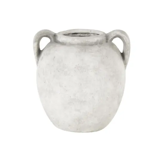 10.5" White Ceramic Antique Style Textured Vase with Black Shadings & Handles {3}