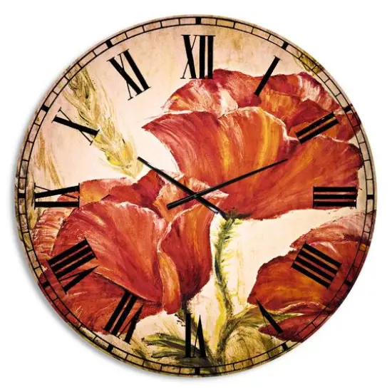 Designart 'Three Poppies Flower Traditional Wall Clock {1}