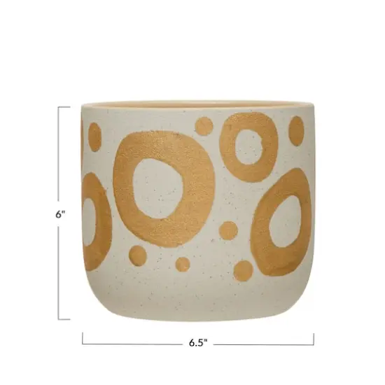 Hello Honey&reg; 6.5" White & Gold Hand-Painted Stoneware Planter {9}