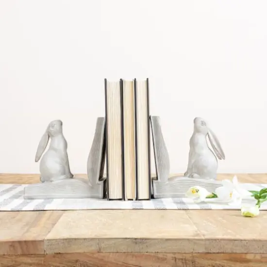 Hello Honey&reg; 6" White Finish Bunny Rabbit Bookends Set {3}