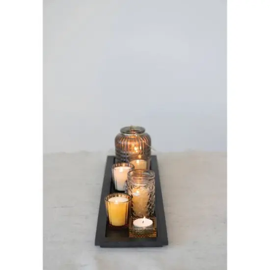 Hello Honey&reg; Embossed Glass Votive Holders with Black Finish Wood Tray Set {3}
