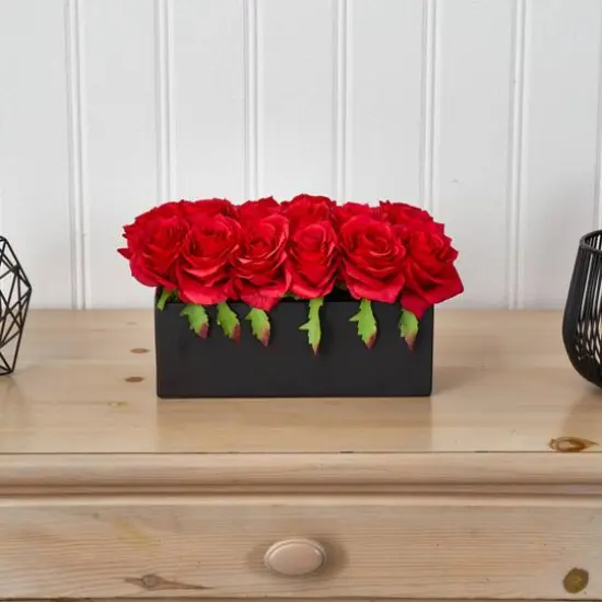 12.5" Dozen Silk Roses in Ceramic Rectangular Planter {6}