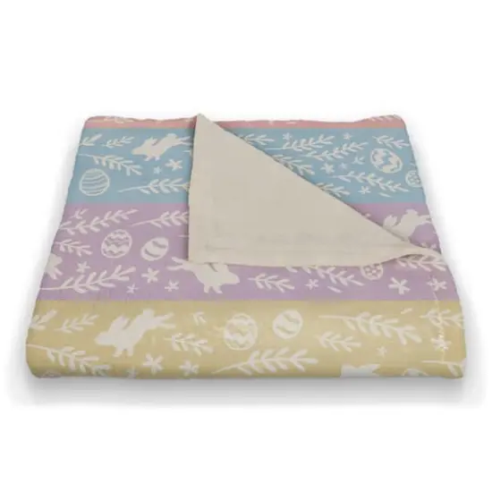 Botanical Bunny Stripes 50" x 60" Coral Fleece Blanket {3}