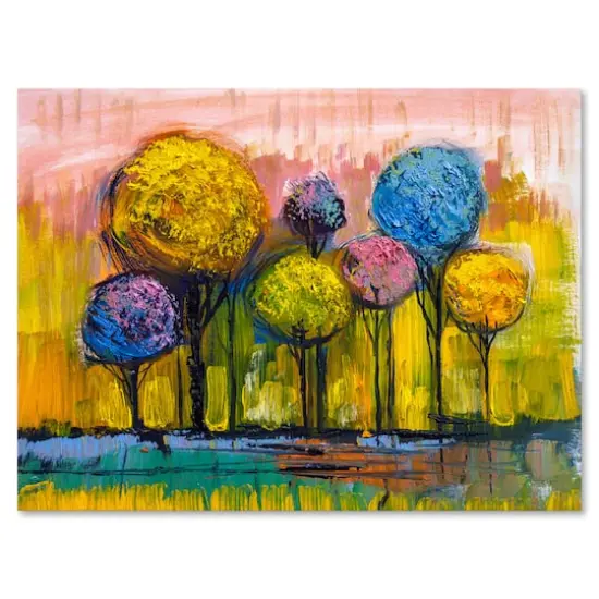 Designart - Colourful Trees Impressionist Landscape IV - Modern Canvas Wall Art Print {5}