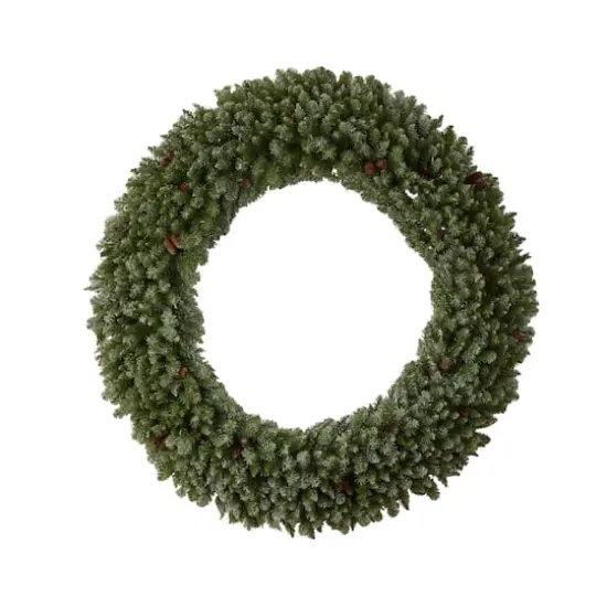 6ft. Clear LED Lights Flocked Artificial Christmas Wreath With Pinecones {4}