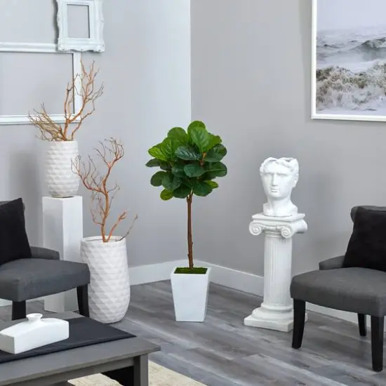 4ft. Fiddle Leaf Tree in White Metal Planter {5}