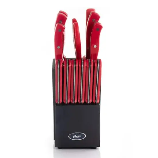 Oster Steffen 14-Piece Red Stainless Steel Cutlery Set with Hardwood Storage Block {8}