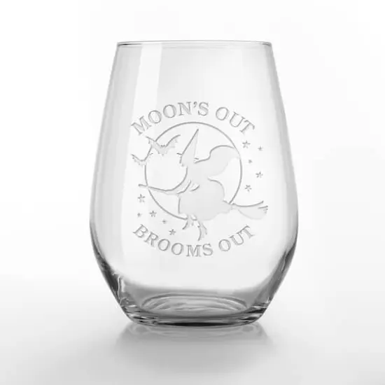 Moon's Out Brooms Out 15oz. Engraved Stemless Wine Glass {1}