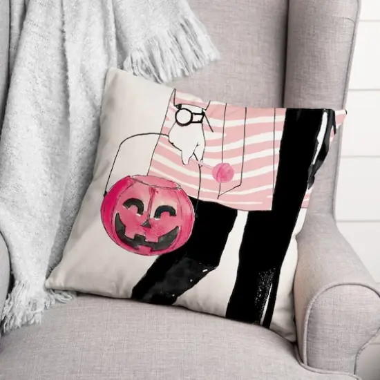 Pink Trick Or Treater Throw Pillow {4}