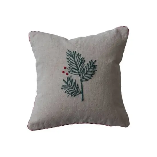 Hello Honey&reg; 12" Hand-Embroidered Holly Cotton & Linen Throw Pillow with Blanket Stitch Edge {1}