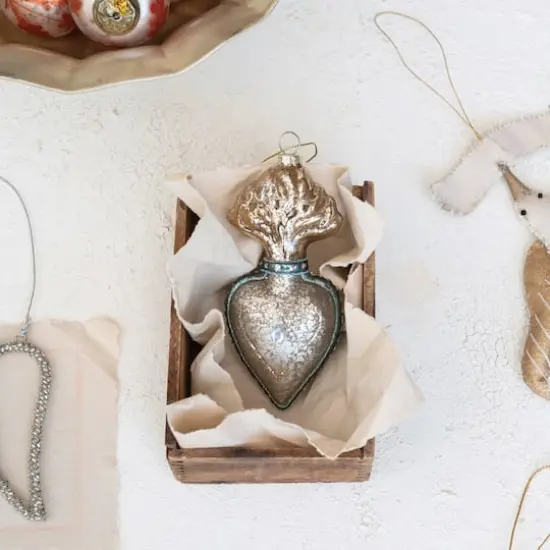 Hello Honey&reg; 6ft. Silver & Coral Etched Mercury Glass Ball Ornament Garland with Gold Cord {3}