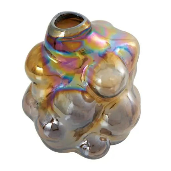 8" Iridescent Brown Abstract Handmade Bubble Glass Vase {6}