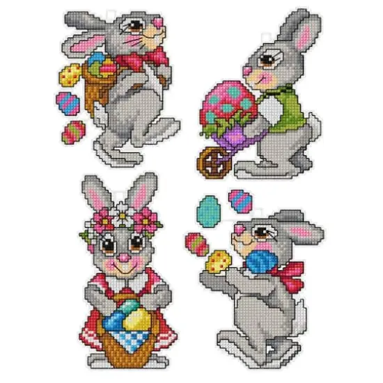 Orchidea Plastic Canvas Counted Cross Stitch Kit With Plastic Canvas Easter Rabbits Set of 4 Designs {1}