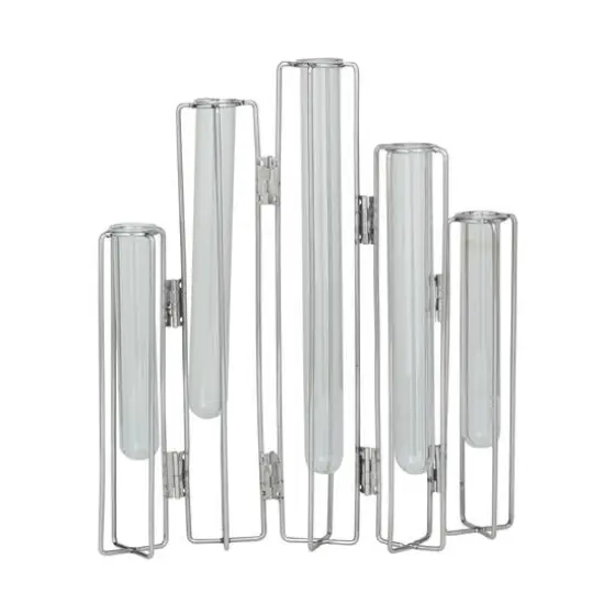 Silver Glass Tube Vase with Metal Stand 11" x 2" x 12" {5}