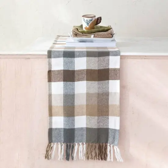 Hello Honey&reg; 72" Plaid Brushed Cotton Flannel Table Runner with Fringe {4}