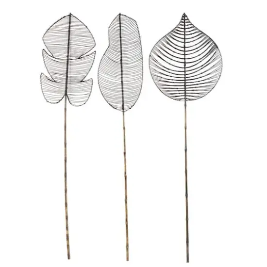 79" Black Bamboo Wood Handmade Woven Leaf Set {1}