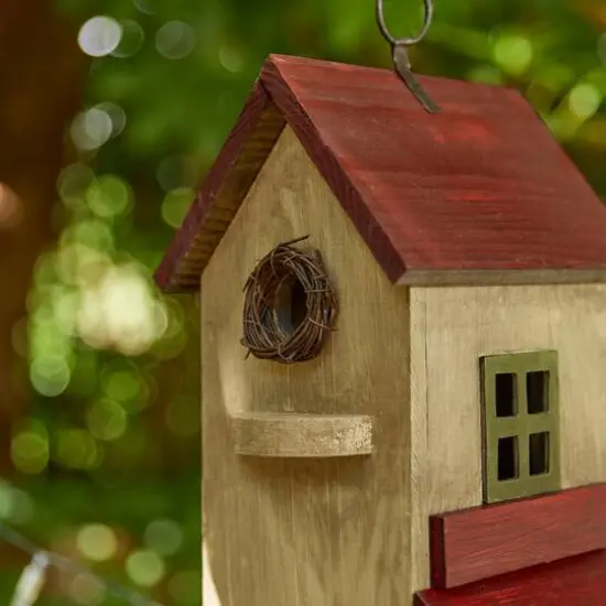Glitzhome&reg; 14.25" Yellow Washed Distressed Wood Cottage Birdhouse {6}
