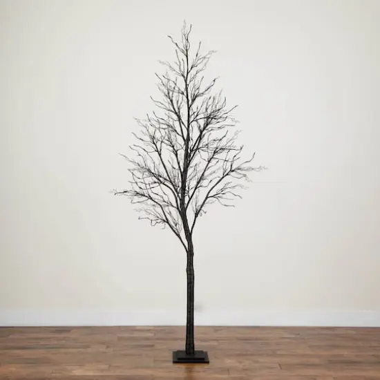 8ft. Pre-Lit Halloween Deluxe Black Twig Artificial Tree with 216 Orange & Purple LED Lights {9}