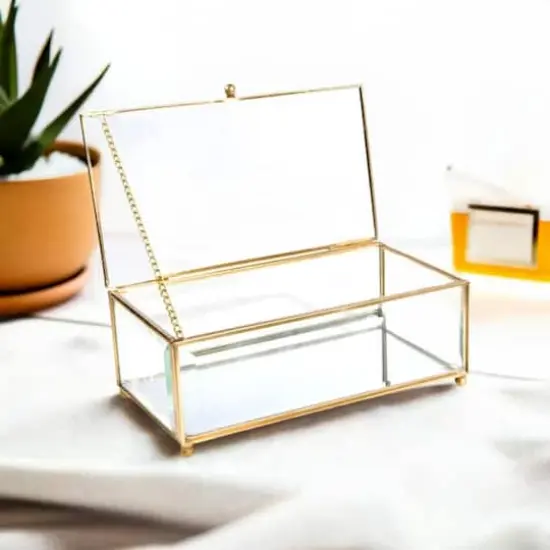 Home Details Vintage Mirrored Bottom Gold Rectangular Keepsake Box {3}