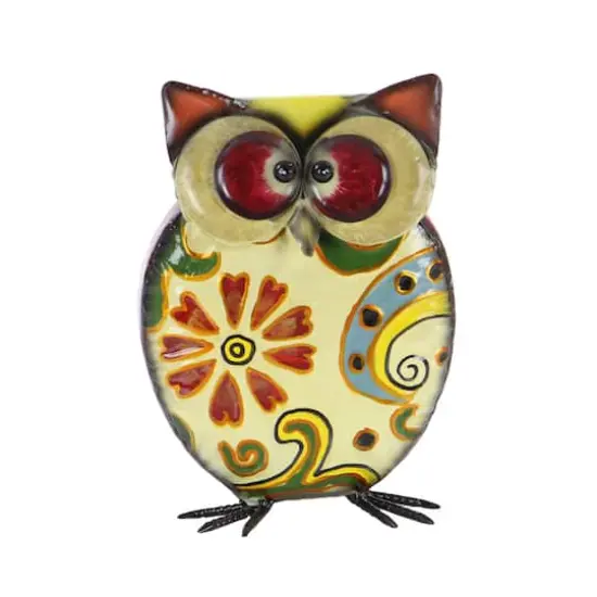 11" Yellow Iron Owl Garden Sculpture {1}