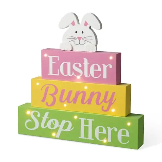 Glitzhome&reg; 12" Easter LED Lighted Wooden Bunny Block Word Sign {7}